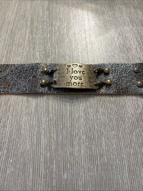 Distressed Brown Leather Bracelet with Antique Brass 'I Love You More' Plate